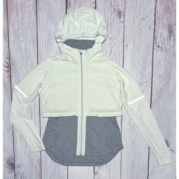Athleta Jacket Women M White Gray Heather Full Zip Hiking Gorpcore Outdoor Basic - Picture 1 of 12